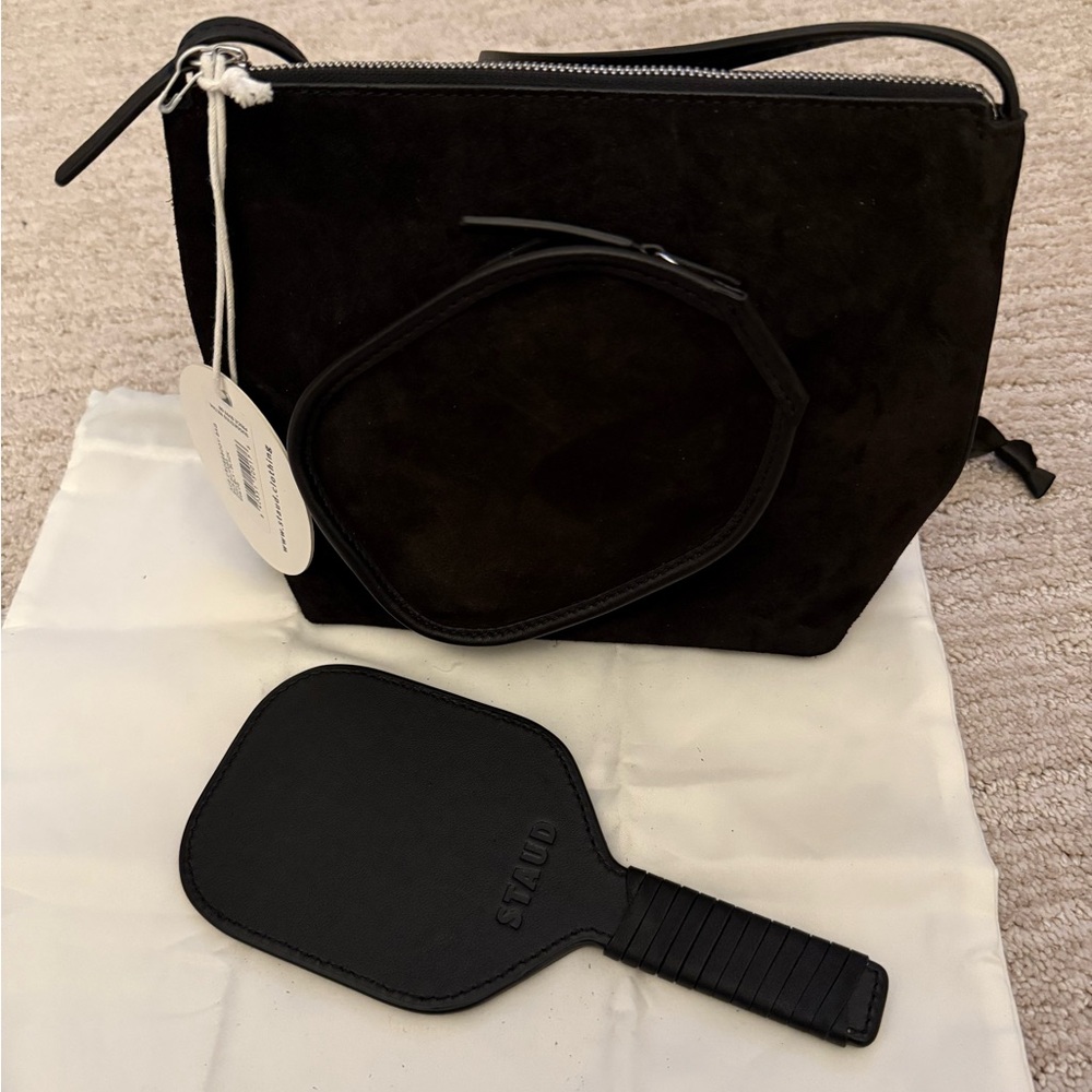 STAUD Black Suede Ace Pickle Ball Paddle Crossbody Bag - Picture 4 of 8
